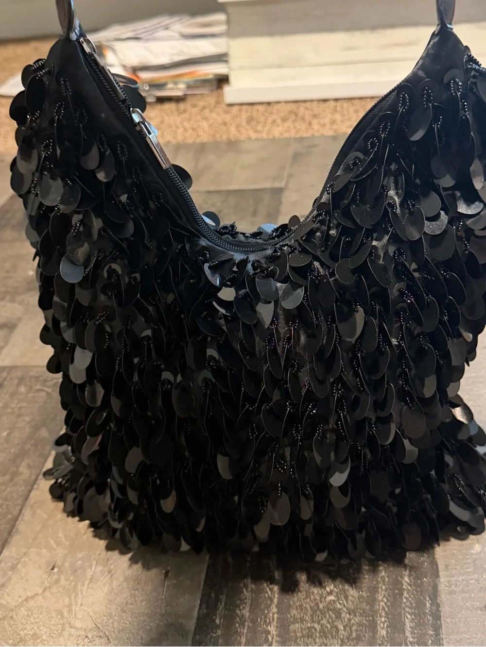 Black Sequin Hobo Bag - Women